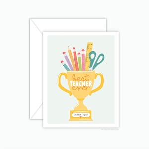 Best Teacher Ever Trophy Greeting Card, Teacher Appreciation Gift, Thank You Card, Back To School Card, Gift For Teacher, Award Teacher Card