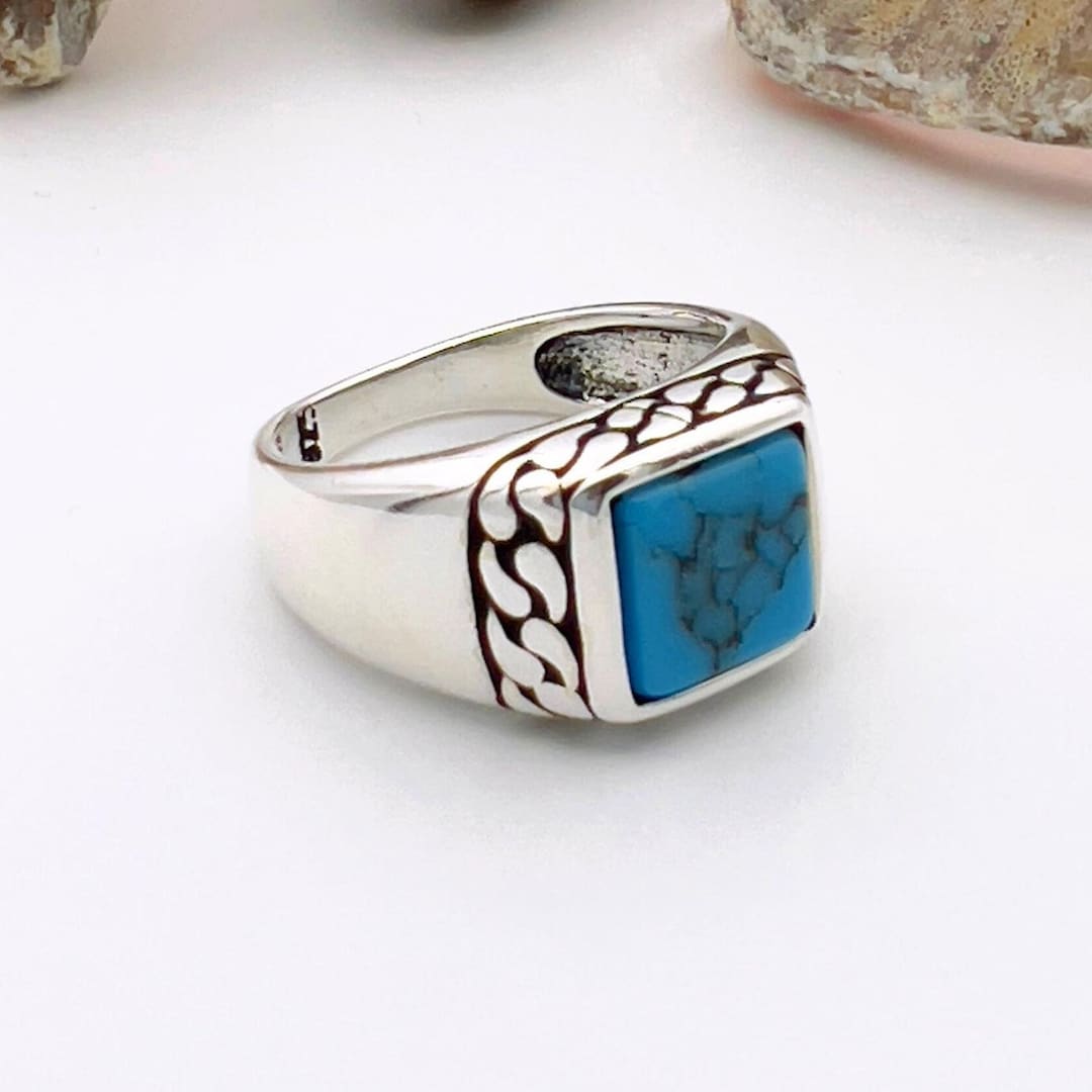 Turquoise Ring Men Turkish Handmade Ring Blue Stone Silver - Etsy