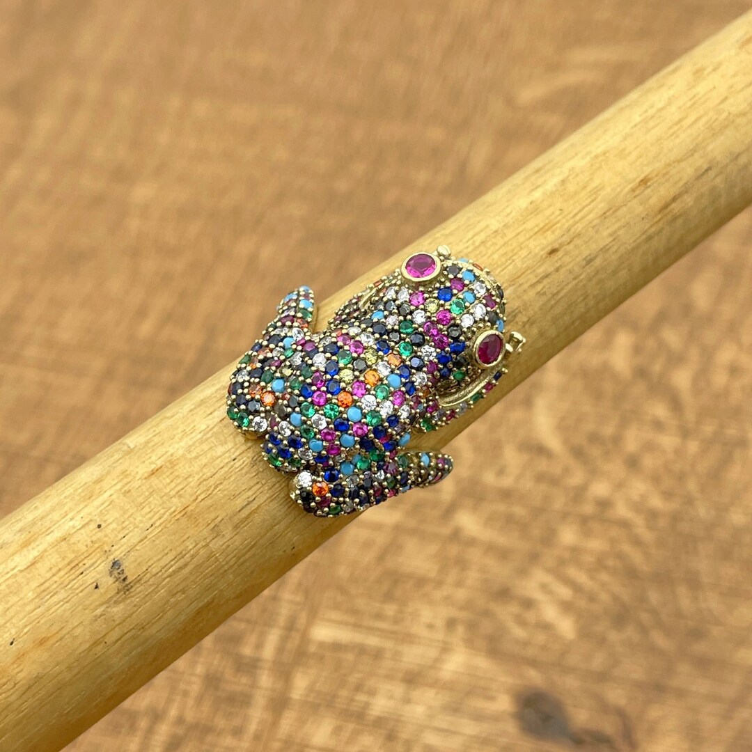 Colored Frog Rings Women Multi Stone Silver Ring Colorful Frog Ring Animal - Etsy