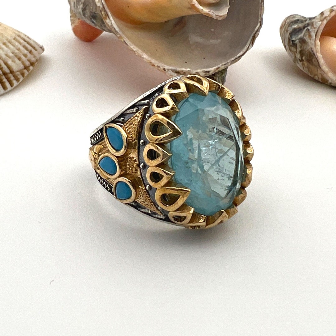 Tourmaline Stone Ring Mens Light Blue Stone Ring Handmade - Etsy