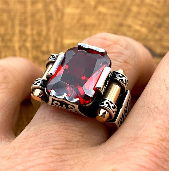 Anillo de rubí para hombres anillo plata de piedra roja Etsy