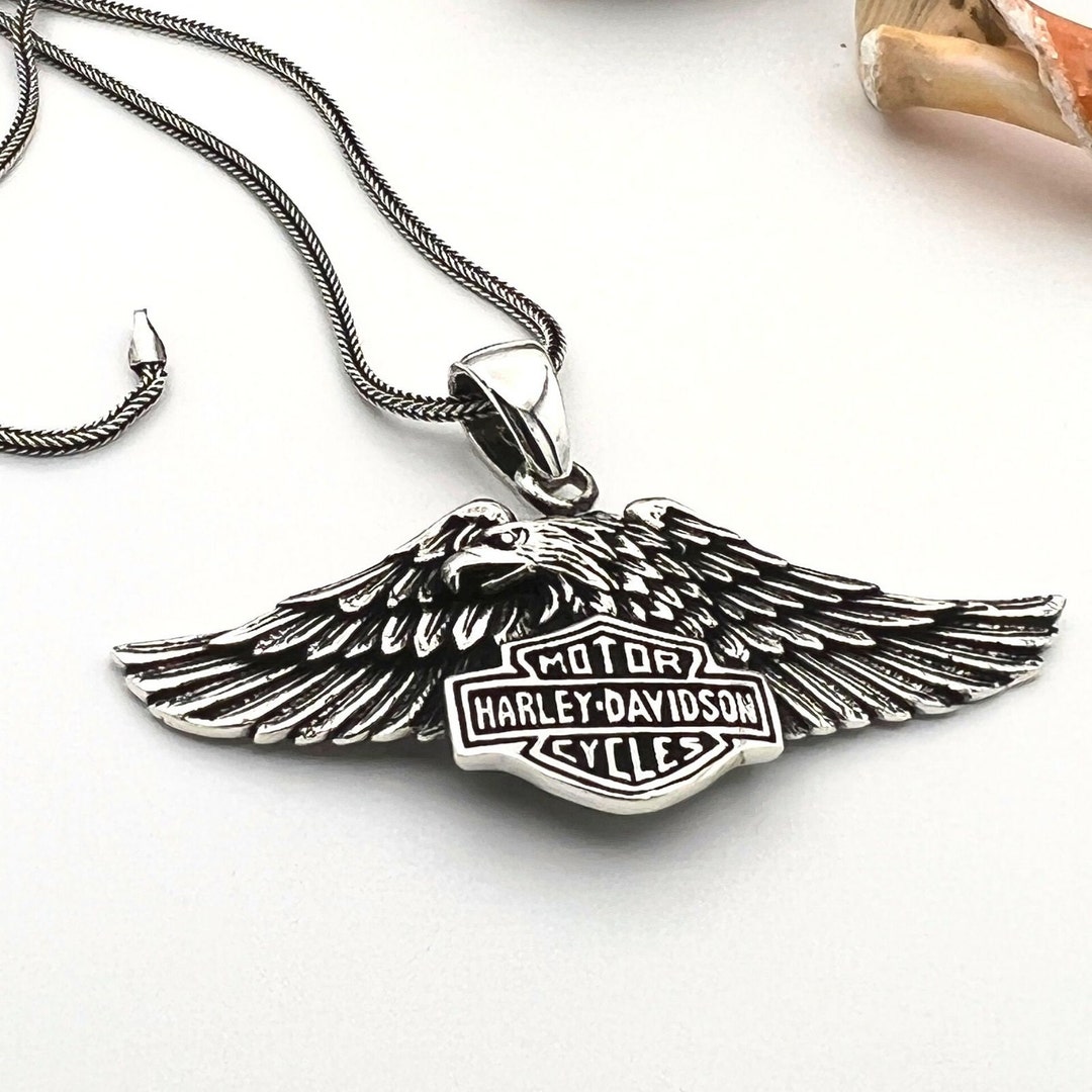 Harley Davidson Necklace 925 Sterling Silver Biker Necklace Etsy