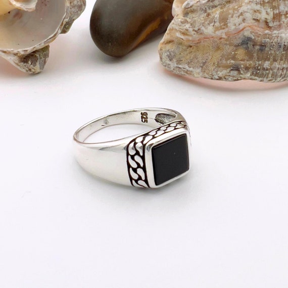 Black Onyx Ring Man Turkish Handmade Ring Black Stone Silver - Etsy