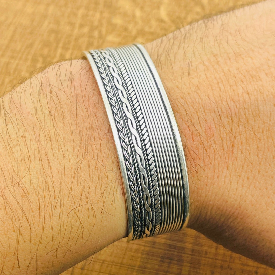 925 Sterling Silver Men and Women Bracelet, Engraved Cuff Silver ...