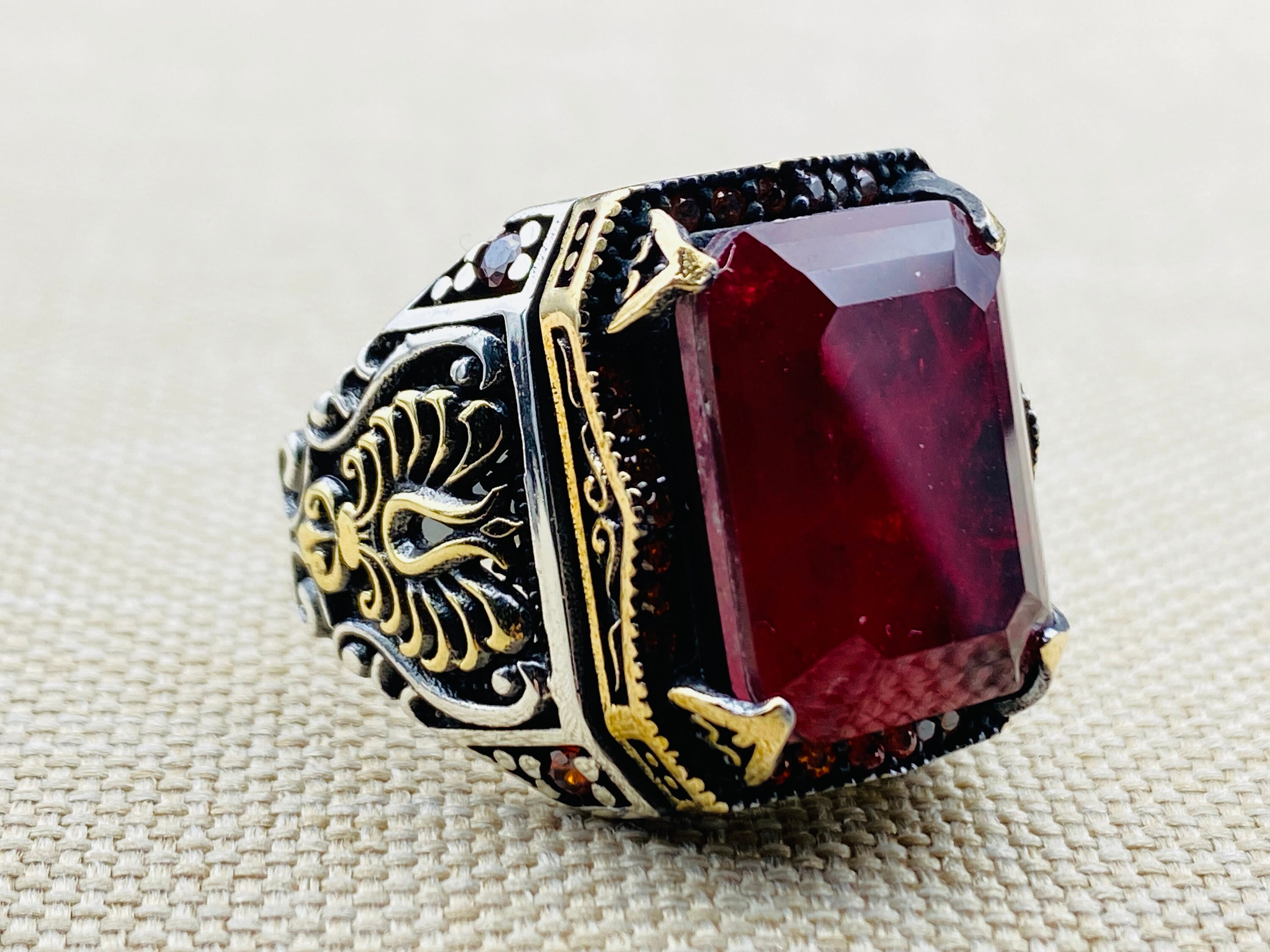Mens Red Ruby Stone Silver Ring Handmade Jewelry Ring - Etsy