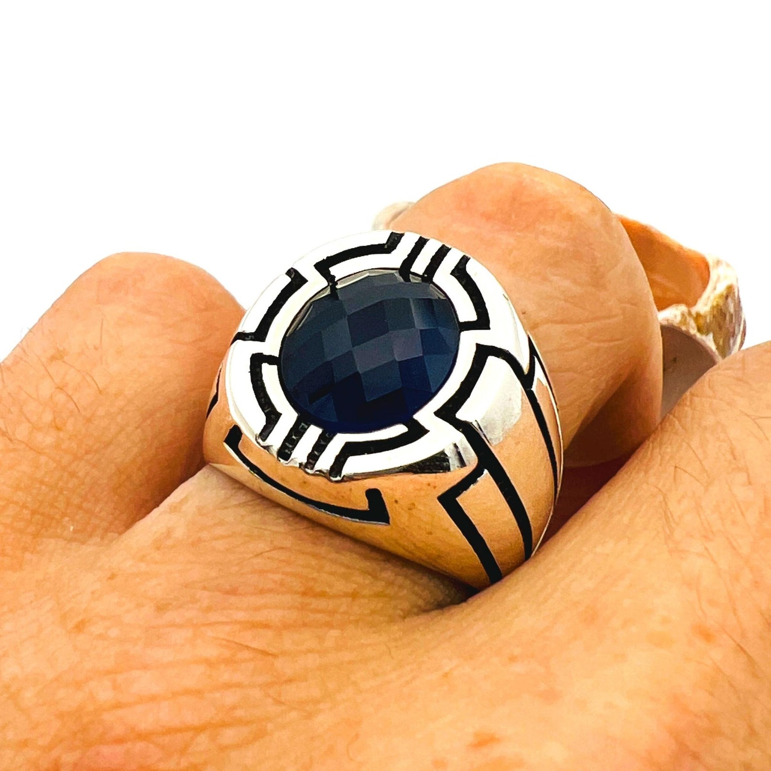 Mens Oval Blue Sapphire Stone Ring Handmade Minimal Ring - Etsy