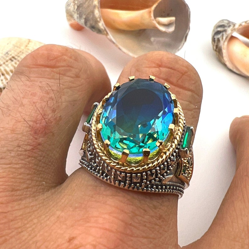 Mens Tourmaline Stone Silver Ring for Men Silver Ring Etsy