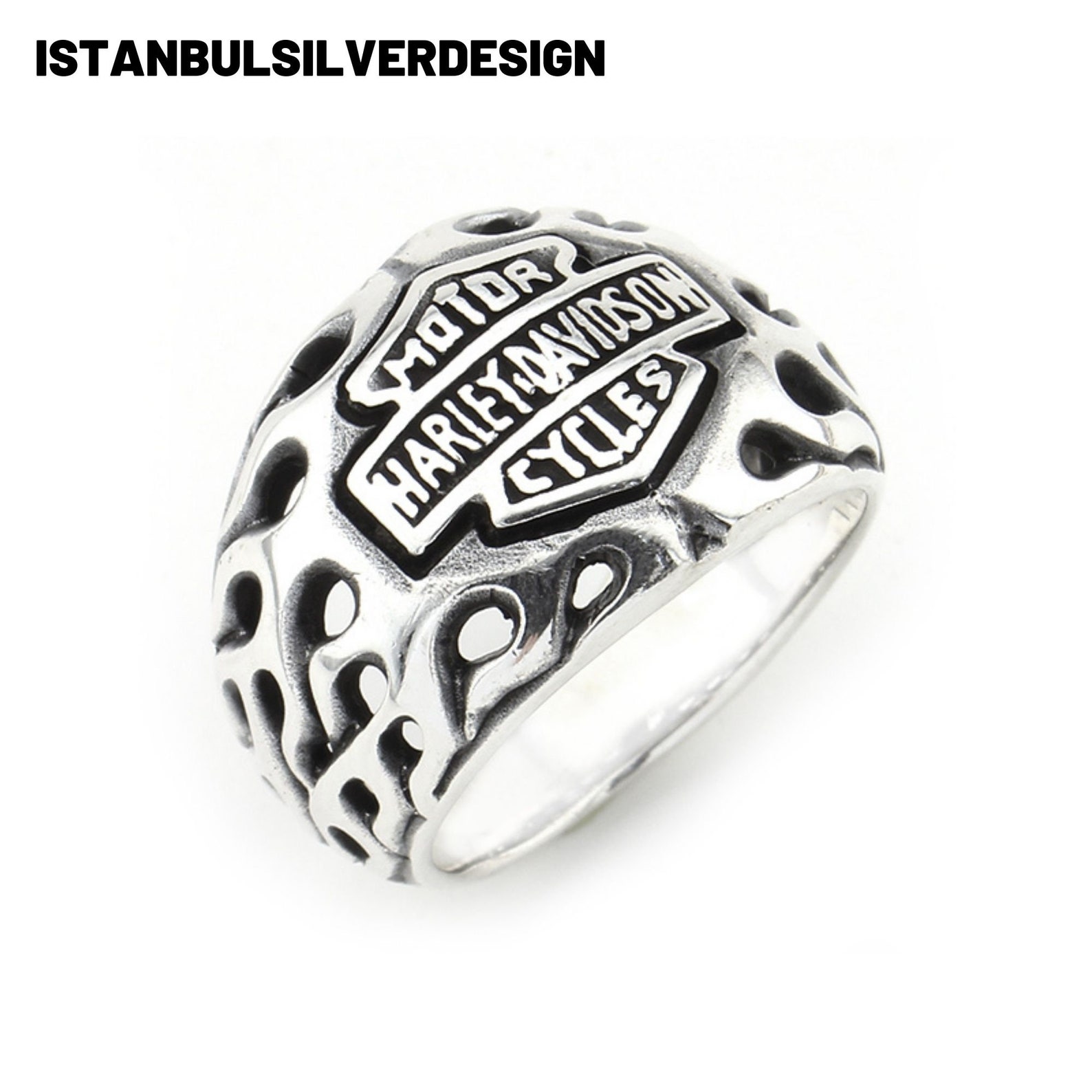 Harley Davidson Ring 925K Sterling Silver Ring Biker Silver Etsy