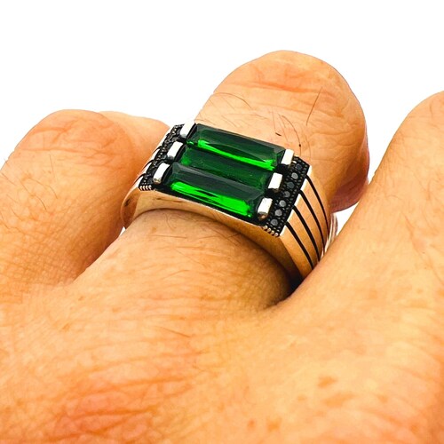 Men's Green Emerald Stone Handmade Silver Ring 925 Etsy