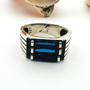 Men's Blue Sapphire Ring, Handmade Ring, 925 Sterling Silver ...
