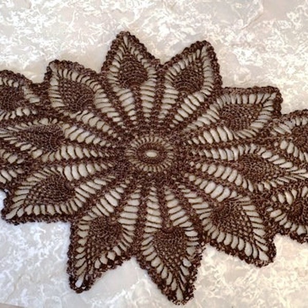 Crochet  Pineapple Brown Oblong Shape Doily , Brown Doily Pineapple Doily, Primitive Shabby Chic English Country Style, Lacy Doily, Country