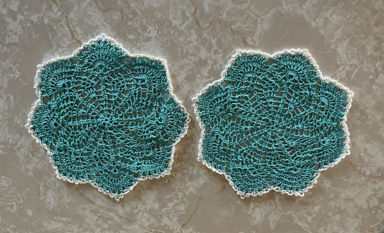 Two Teal Round Doilies, Crochet Teal Doilies, Handmade ,shabby Chic