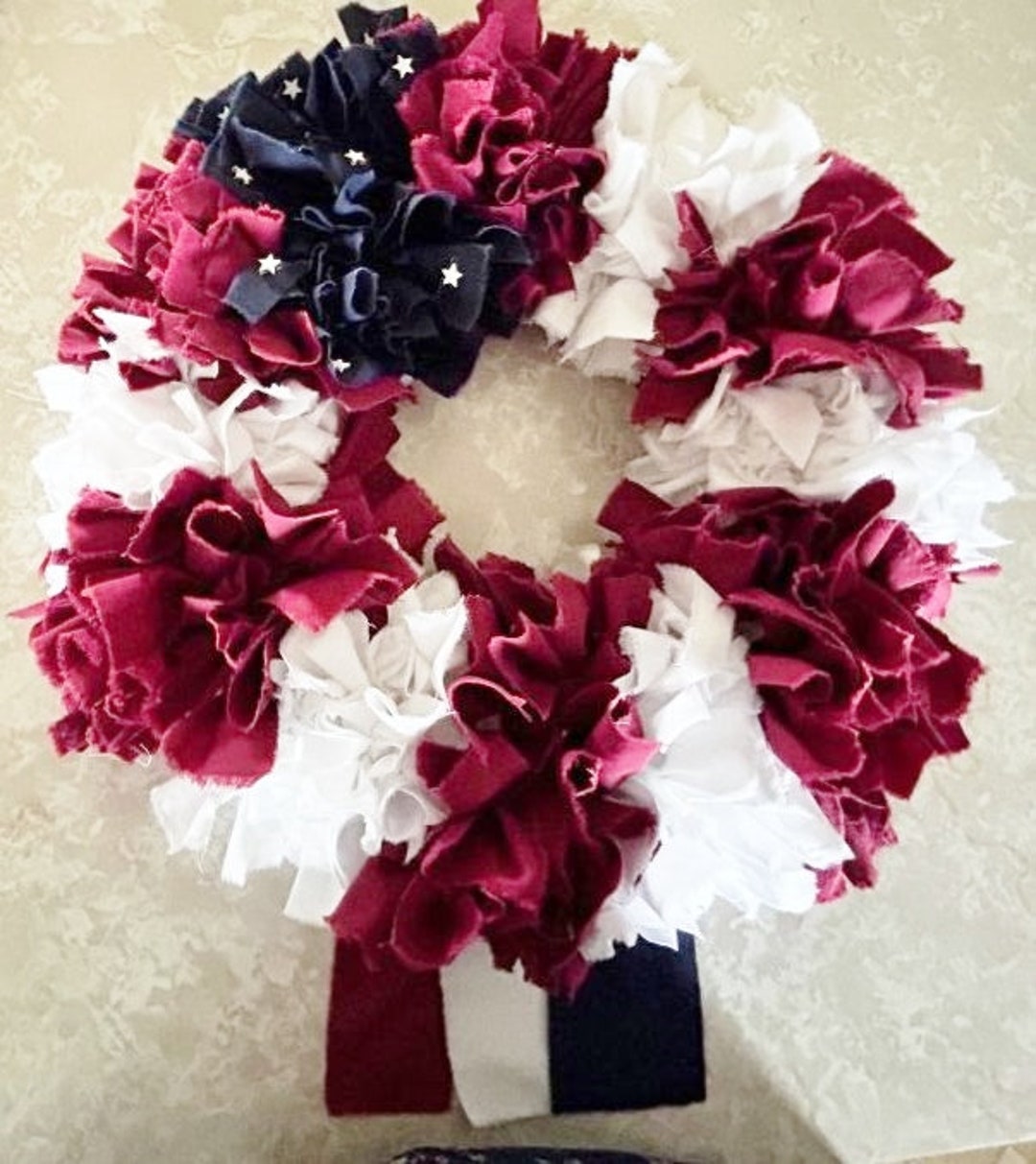Red White Blue Rag Wreath: 4th of July Fabric Decor (20x20) Hand Tied ...