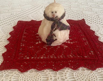 HandCrochet Red Square Doily: Christmas Table Decor (13x13) Hand Crochet Gifts Linens Table Decor