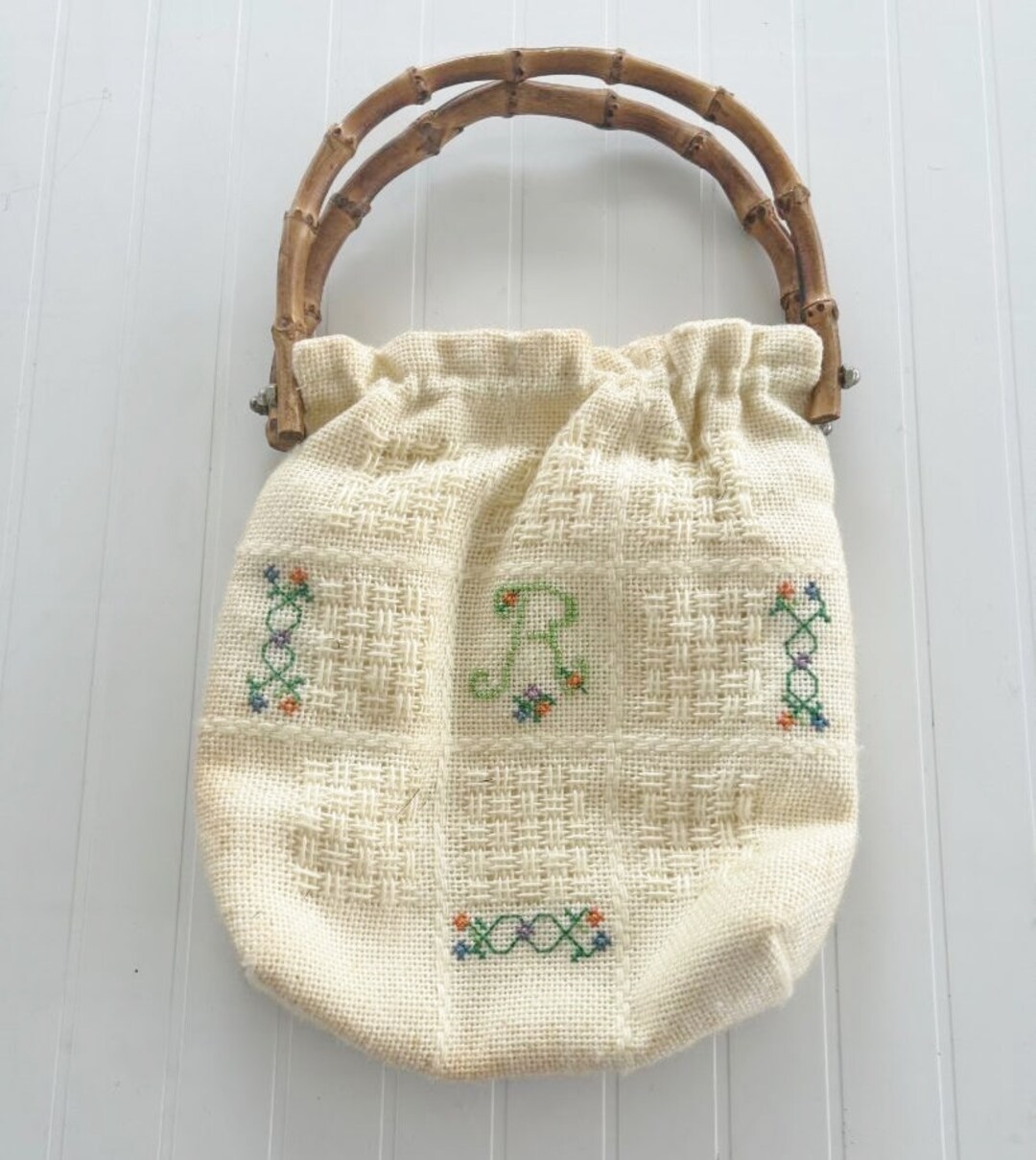 Cross Stitch Purse Vintage Flower Purse Pocketbook Cross Stitch Bamboo