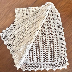 Handmade Crochet Table Runner: Off White Cotton, Farmhouse Boho Decor