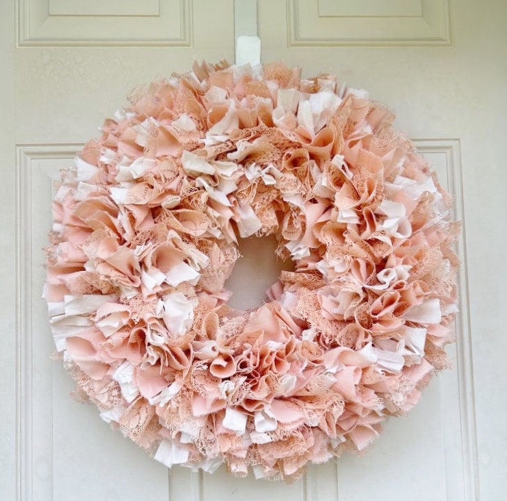 Peach Wreath Rag Wreath Fabric Wreath Shabby Chic Look Etsy