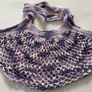 Mesh Market Bag, Baby Bag, Reading Tote, Farmers Market Bag, Purple Variegated Bag, Cotton Bag, Crochet Tote Bag, Resuable Bag