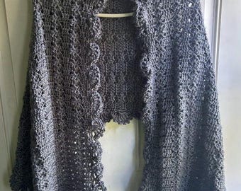 Gray Crochet Wedding Shawl: Silky Soft Acrylic Cape Hand Crochet