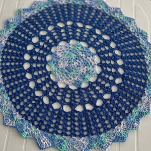 Crochet Blue  Doily Round Doily Farmhouse Look Handmade Dresser Scarves  Table Decor  Primitive Look Shabby Chic Look Doilies Crochet Doily