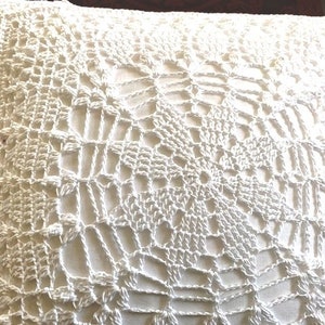 Crochet Square White Pillow, Farmhouse Pillow, Shabby Chic, Hand Crocheted Pillow, Double-sided Crocheted Pillow, Lacy Look White Pillow