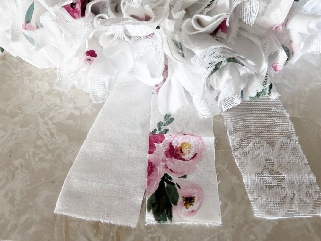 Handmade Rag Wreath: White Cotton Roses, Shabby Chic Decor (20x20) - Etsy