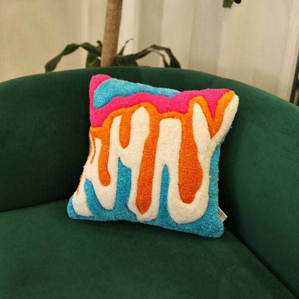 Handmade Melting Abstract Tufted Pillow Case, Cool Groovy Electric Decor, Pop Art Gift