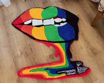 Melting Colorful Lip Hand Tufted Non Slip Sole Rug, Fun House Gift