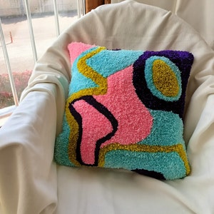 Abstract Hand Tufted Bright Colored Square Decorative Pillow Cover