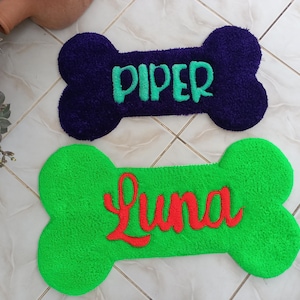 Benutzerdefinierte Hundeknochen Namen Zeichen getuftet weichen Teppich, Haustier Eltern Geschenk, personalisierte Haustier Matte