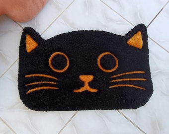 Custom Black Cat Rug: Handmade Tufted Accent Rug, Personalized Colors