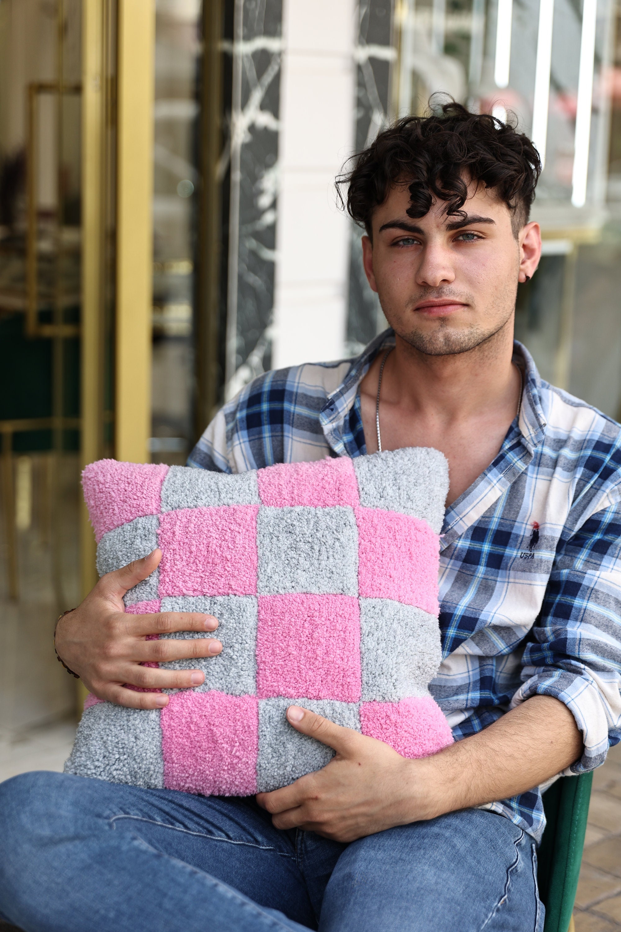 Checkerboard throw pillows sale