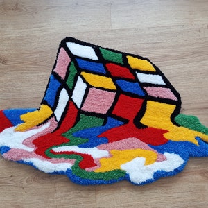 Colorful fused Tufted Rubiks cube Rug and wall hanging non-slip base decorative room decor