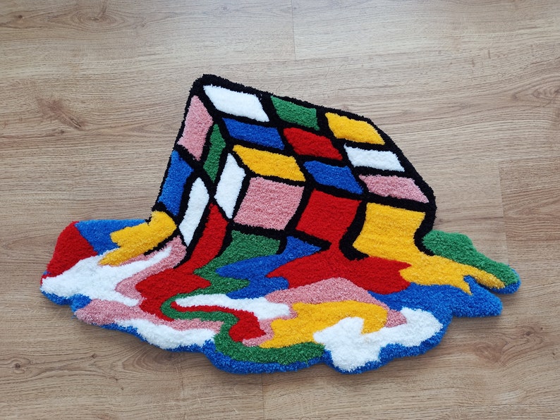 Colorful fused Tufted Rubiks cube Rug and wall hanging non-slip base decorative room decor