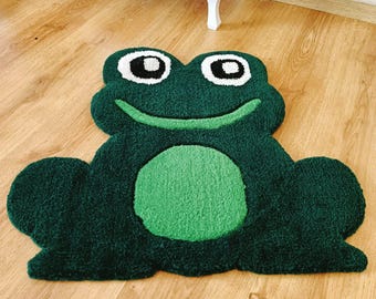 Green Frog Tufted Handmade Kawaii  Rug, Personalized Colors
