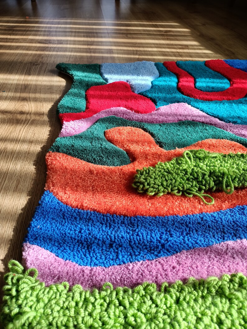 Irregular Multicolor Abstract 100% Hand Tufted Rug, Modern Art Unique ...