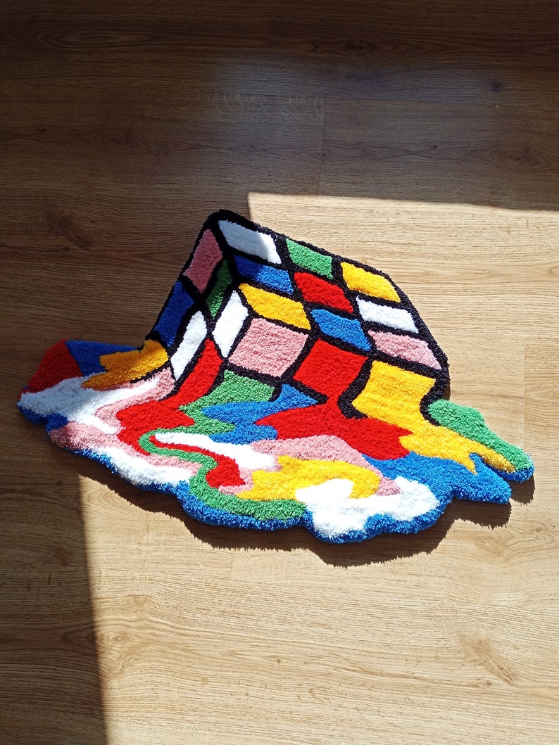 Colorful fused Tufted Rubiks cube Rug and wall hanging non-slip base decorative room decor