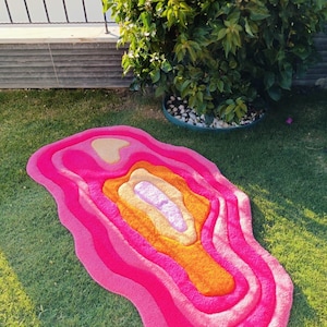 Groovy Wavy Tufted Rug, Abstract Vibrant Colored Handmade  Floor Art, Customizable Colors