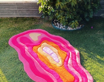 Groovy Wavy Tufted Rug, Abstract Vibrant Colored Handmade  Floor Art, Customizable Colors