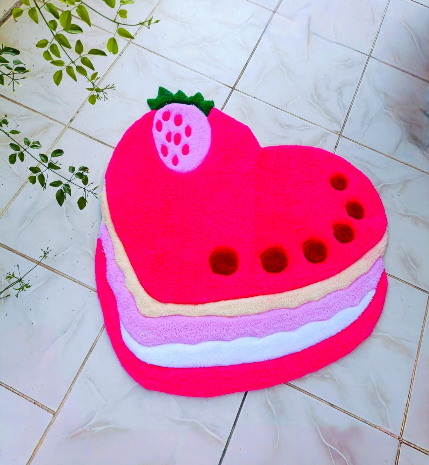 Rug Strawberry Cake 3D Tufted Pink Vibrant Colors