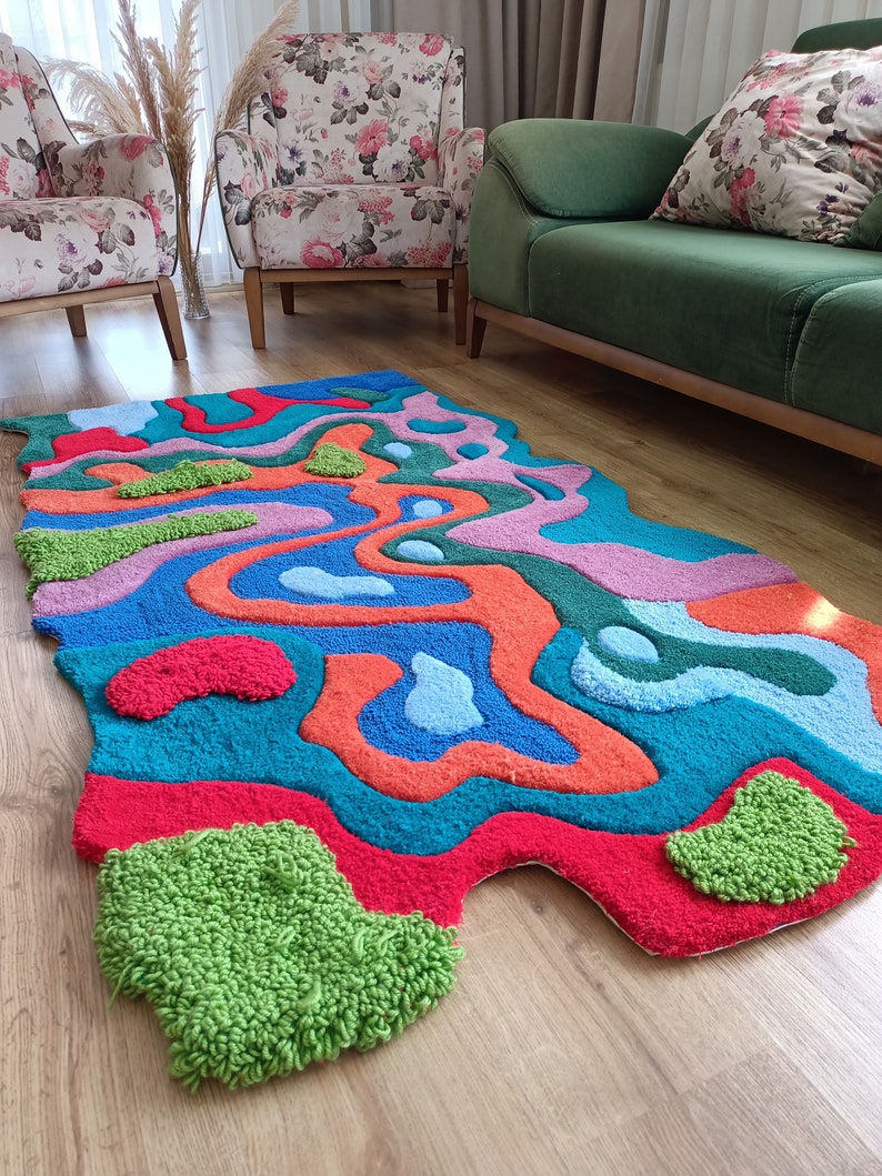 Irregular Multicolor Abstract 100% Hand Tufted Rug, Modern Art Unique ...