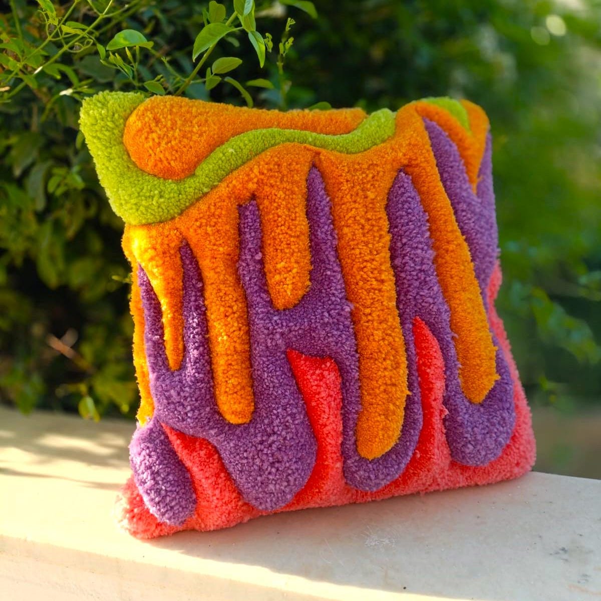 Melting Abstract Fluffy Handmade Tufted Pillow Case, Colorful Wavy Cushion, Customizable Colors