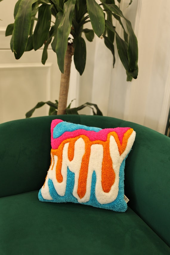 Handmade Melting Abstract Tufted Pillow Case Cool Groovy Electric Decor Pop Art Gift Etsy