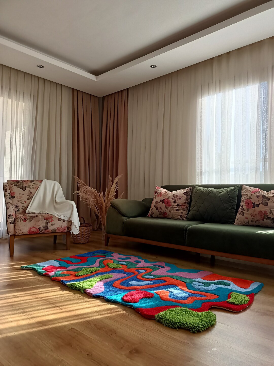 Irregular Multicolor Abstract 100% Hand Tufted Rug, Modern Art Unique ...