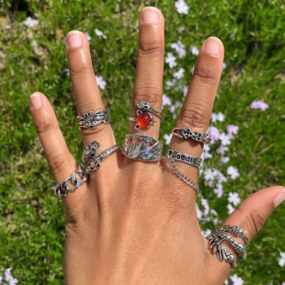 ADJUSTABLE Gothic Rings Stackable Rings Silver Rings Etsy