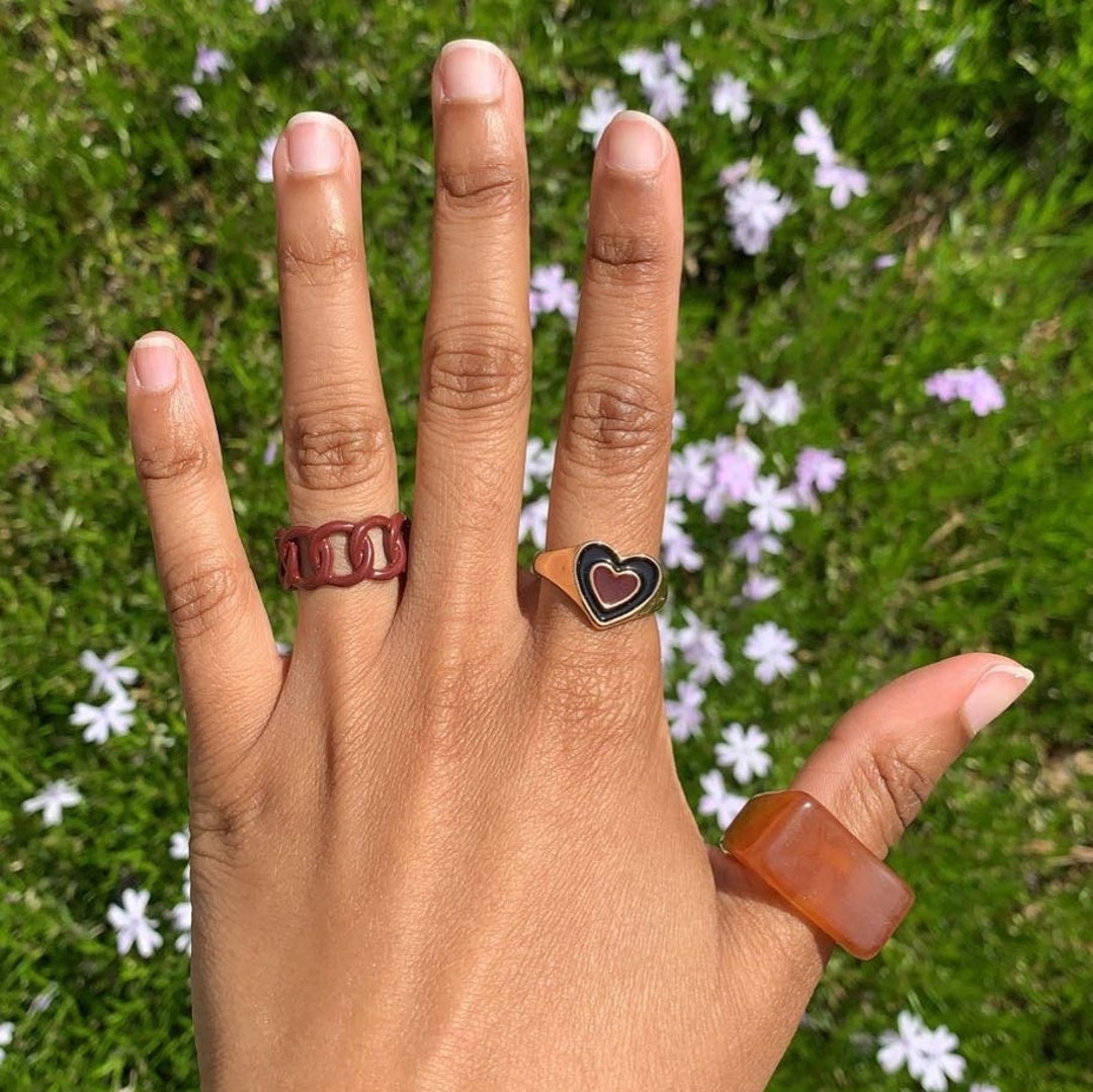 Burgundy Y2K Rings Chunky Rings Stackable Rings Aesthetic Etsy