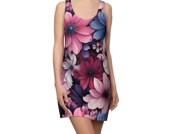 Berry Colored Dress in Beautiful Floral Print, Embrace Your Feminine Side with this Unique Fashionable Cut & Sew Racerback Dress