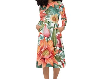 Multi-colored floral midi dress