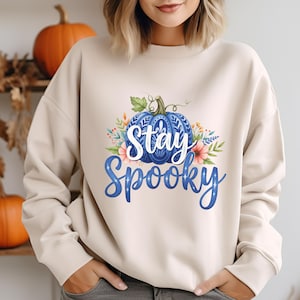 Stay Spooky Sweatshirt, Halloween Crewneck Jumper, Halloween Pumpkin Sweater, Vintage Halloween Oversized Pullover