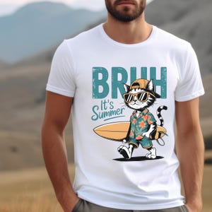 Funny Cat Surfing T-Shirt, Summer Beach Shirt, Unisex Vacation Tee, Cool Surf Cat Graphic, Gift for Cat Lovers, Retro Surfing Apparel